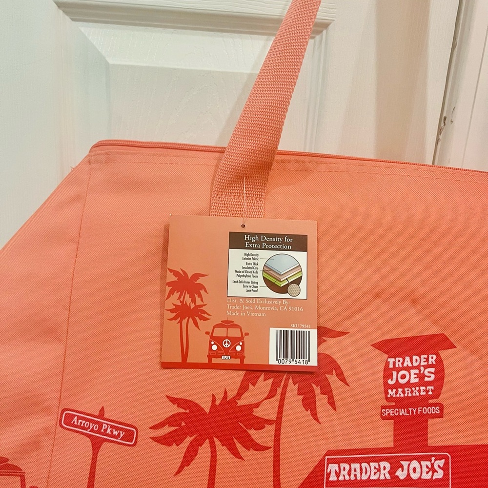 Trader Joe's Coral and Red Tote Bag - Picture 3 of 4